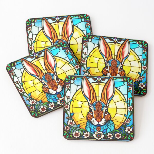 Item preview, Stained glass Floral Bunny easter art designed and sold by EmeraldeaArt.