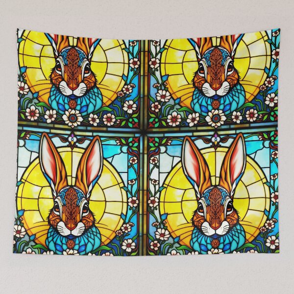 Artikelvorschau, Buntglas Blumenhase Osterkunst entworfen und verkauft von EmeraldeaArt.