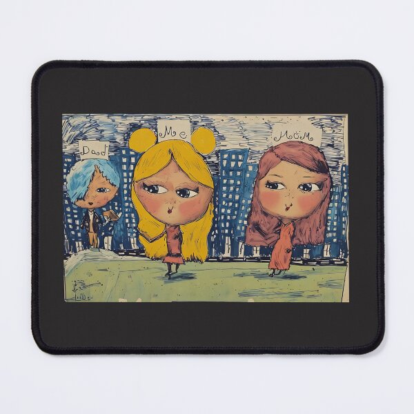 Item preview, Hand drawn mom,dad and me cartonized in front of the city buildings designed and sold by wallartofmio.
