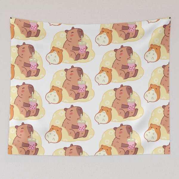Item preview, Capybara Drinking Bubble Tea with Hamster Friend designed and sold by Polarisofficial.