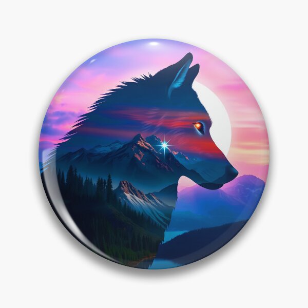 Item preview, Mountains and a wolf amost transparent shape silhuette in a purple sunset digitalart designed and sold by EmeraldeaArt.