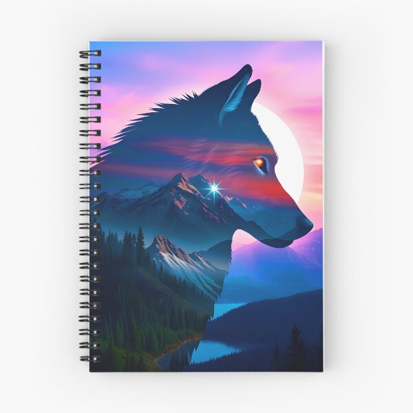 Item preview, Mountains and a wolf amost transparent shape silhuette in a purple sunset digitalart designed and sold by EmeraldeaArt.