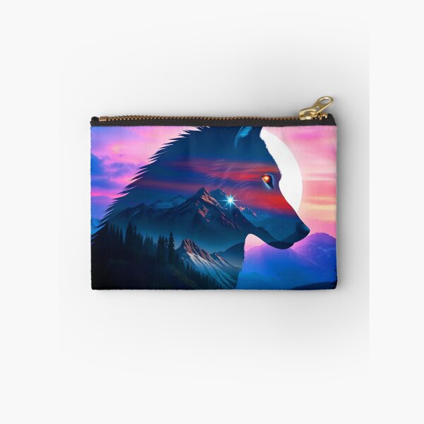 Item preview, Mountains and a wolf amost transparent shape silhuette in a purple sunset digitalart designed and sold by EmeraldeaArt.
