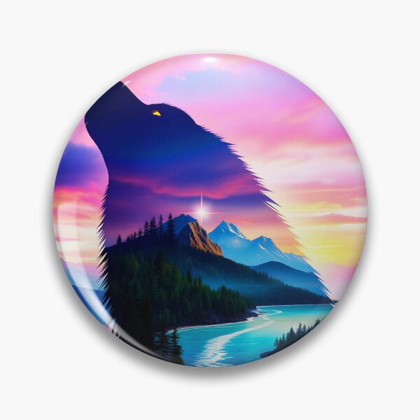 Item preview, Mountain landscape in the silhuette of a howling wolf in blue and purple hues digitalart designed and sold by EmeraldeaArt.