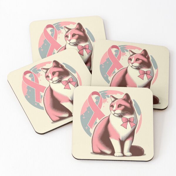 Item preview, Retro Vintage Cat with Pink Awareness Ribbon designed and sold by HealthCoreCommunity.