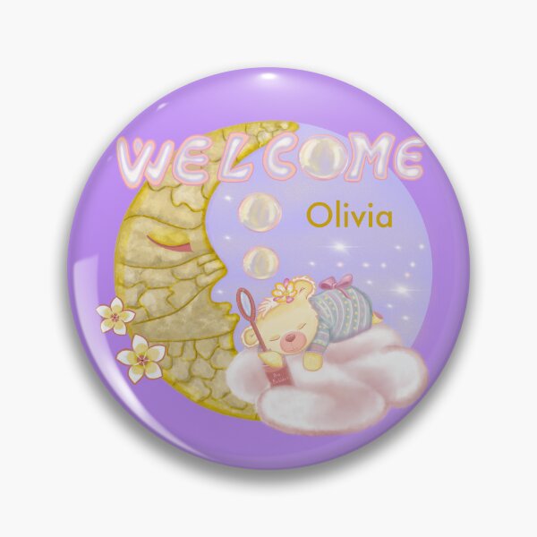 Artikelvorschau, Schlafender Bär Willkommen Olivia – Geschenk zur Geburt entworfen und verkauft von Medilludesign.