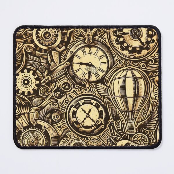 Item preview, Steampunk Chronos - Vintage Clockwork & Hot Air Balloon Mechanical Art designed and sold by WeirdlyWorn.