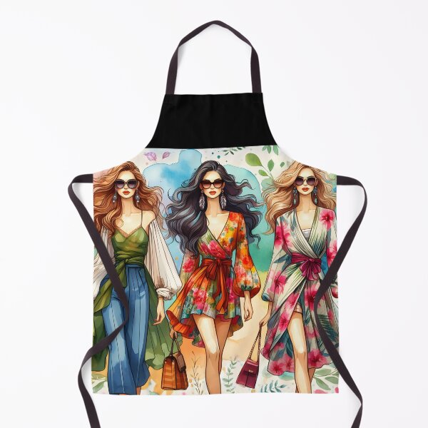 Item preview, Three walking women summer floral fashion clothes aquarelle illustration designed and sold by EmeraldeaArt.