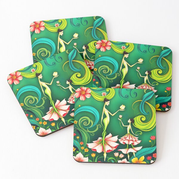 Item preview, Feminine inheritence with mother-daughter flower fairy like beautiful greenish art designed and sold by EmeraldeaArt.