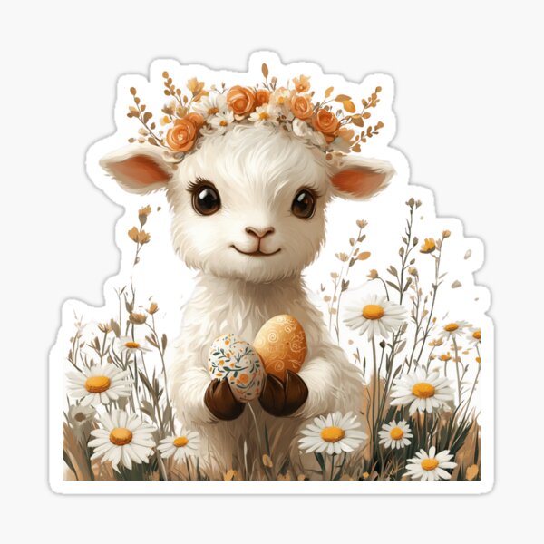 Item preview, Cute Sheep holding an Egg in a Garden - Cream designed and sold by Sototos® ⭐⭐⭐⭐⭐.