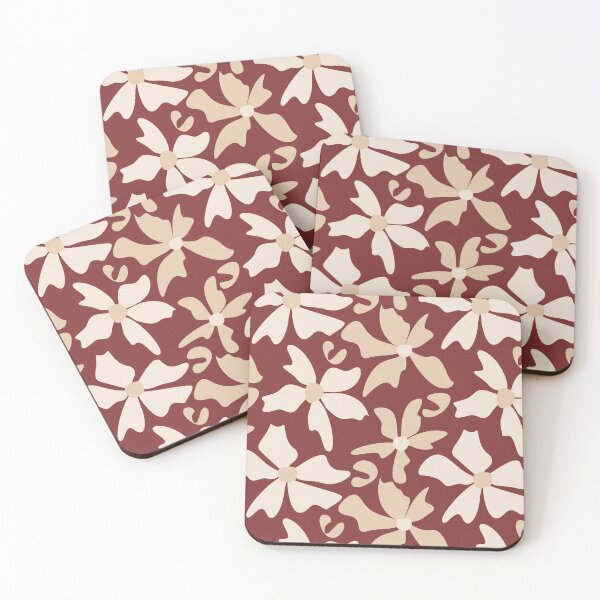Item preview, Boho neutral and beige hand drawn flowers linear floral burgundy maroon designed and sold by JasmineGDesigns.