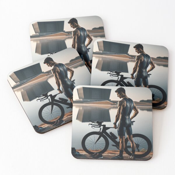 Item preview, Triathlon Transition – Strong Male Cyclist by the Lake designed and sold by Triathlongram.