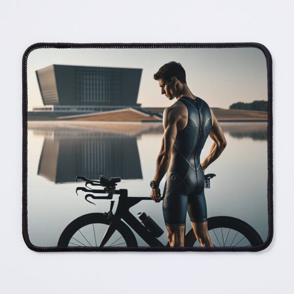 Item preview, Triathlon Transition – Strong Male Cyclist by the Lake designed and sold by Triathlongram.