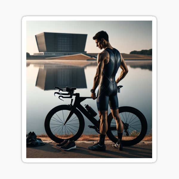 Item preview, Triathlon Transition – Strong Male Cyclist by the Lake designed and sold by Triathlongram.