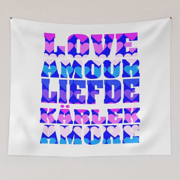 Item preview, Love in Different Languages Pink Purple Blue designed and sold by ValeriesGallery.