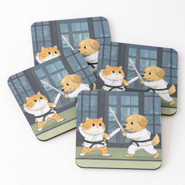 Item preview, kungfu kitty and puppy designed and sold by artsmeow.