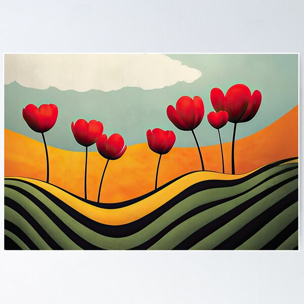 Item preview, Welcome Spring! Red Tulips in a Striped Field designed and sold by MaryFiore.
