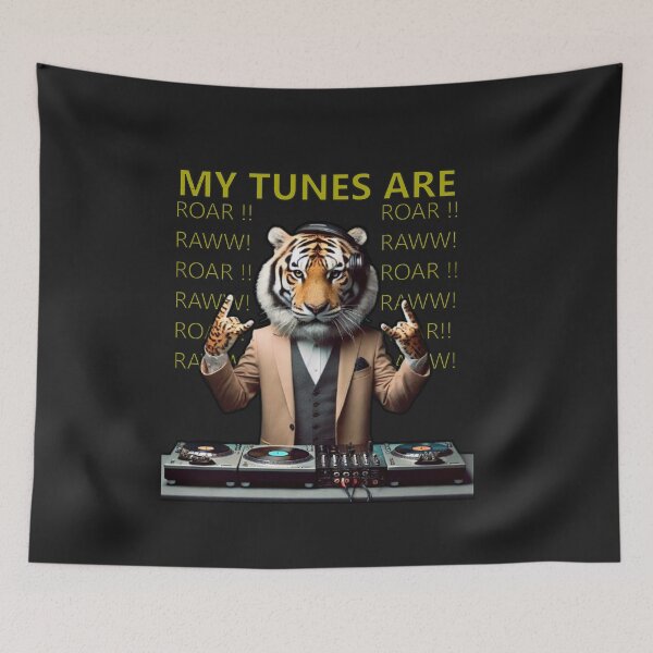 Item preview, Tiger DJ with headphones, mixing music, roaring tunes designed and sold by hardingcarl2.