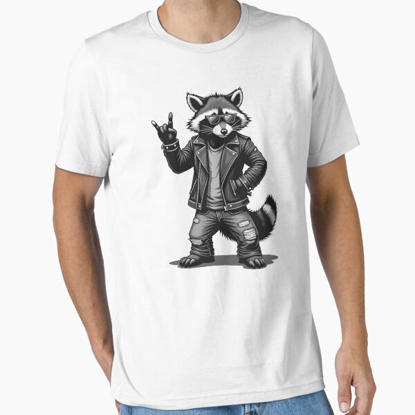 Vista previa del artículo con la obra «Rock Horns Racoon: divertido diseño retro para fanáticos del rock con mapache», diseñado y vendido por RetroTraveller.