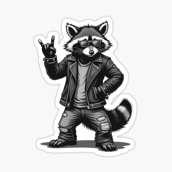 Vista previa del artículo con la obra «Rock Horns Racoon: divertido diseño retro para fanáticos del rock con mapache», diseñado y vendido por RetroTraveller.