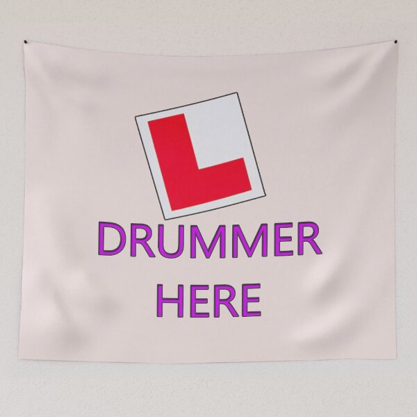 Item preview, "Red 'L' sign with 'DRUMMER HERE' in purple." designed and sold by hardingcarl2.