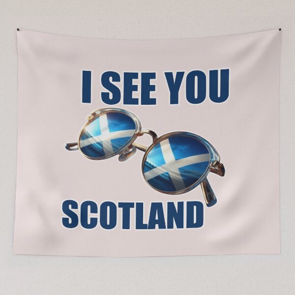 Item preview, Sunglasses reflecting Scottish flag with bold text overlay designed and sold by hardingcarl2.