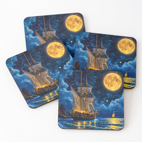 Item preview, Moonlit Voyage – Majestic Ship Under the Night Sky designed and sold by Artistic canvas store.