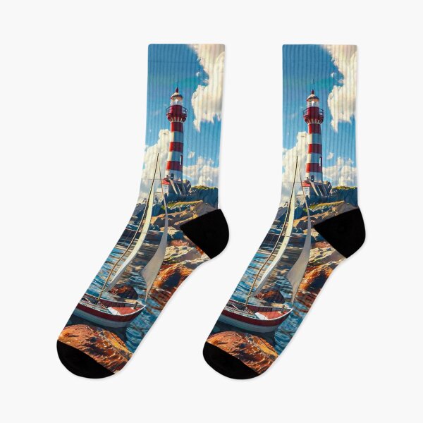 Item preview, Guiding Light – Sailboat and Lighthouse by the Sea designed and sold by Artistic canvas store.