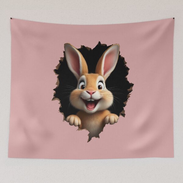 Item preview, Cute bunny breaks through wall - Bunny looks through hole in wall designed and sold by Channel1Design.
