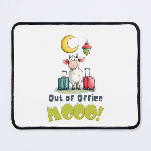 Item preview, Out of Office MOOO! | Funny Eid Cow on Vacation with Lantern & Crescent Moon designed and sold by FUNqoosh.