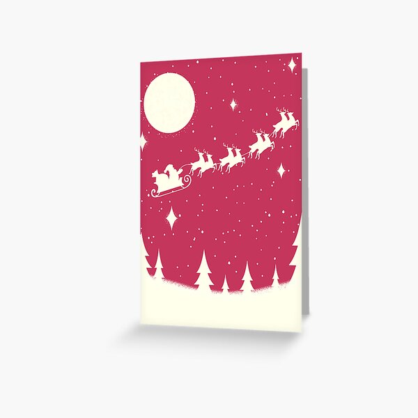 Item preview, Retro Christmas winter scene with Santa Claus in his Sleigh and Reindeer in a moon lit sky designed and sold by Jdawnink.