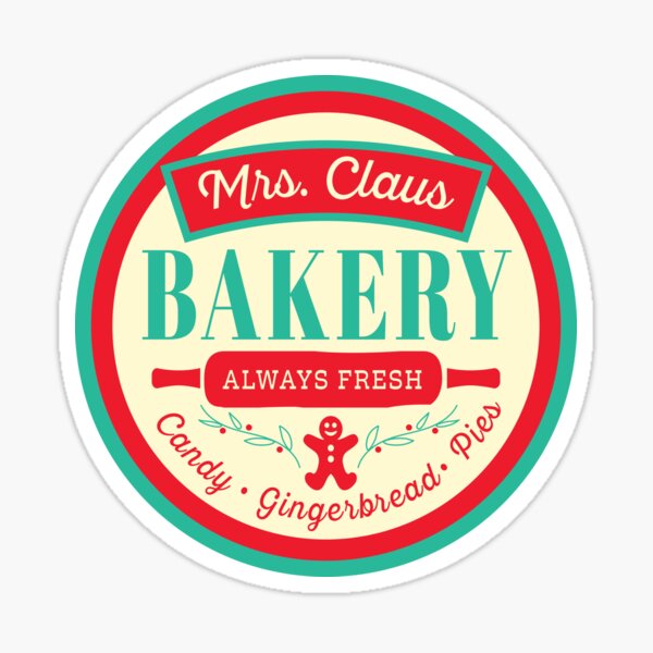 Item preview, Mrs Claus Bakery Christmas label design with cute Gingerbread and rolling pin designed and sold by Jdawnink.