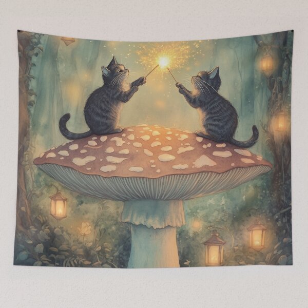 Item preview, Glowing Mushrooms & Gentle Magic: A Cat’s Secret Ritual designed and sold by SporeandCanvas.