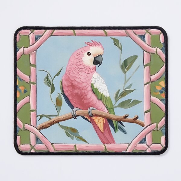 Item preview, Grandmillennial style pink parrot and chinoiserie lattice designed and sold by SophieClimaArt.