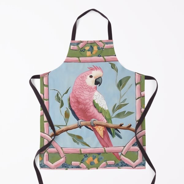 Item preview, Grandmillennial style pink parrot and chinoiserie lattice designed and sold by SophieClimaArt.