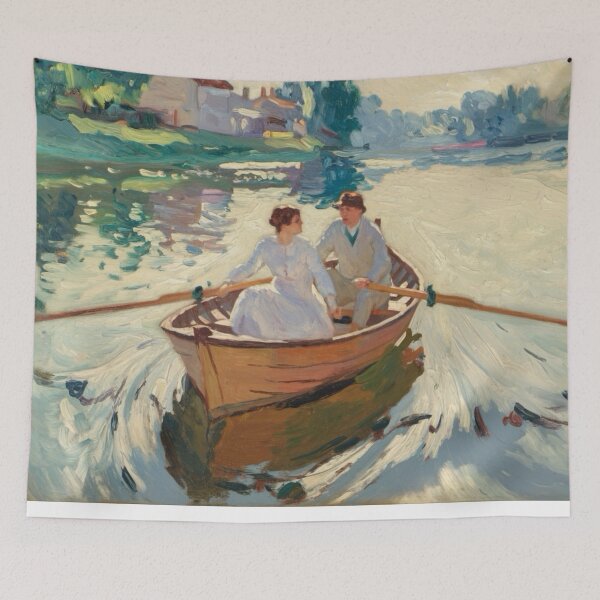 Item preview, Romantic River Boating – Impressionist French Landscape Painting designed and sold by CARRAANN.