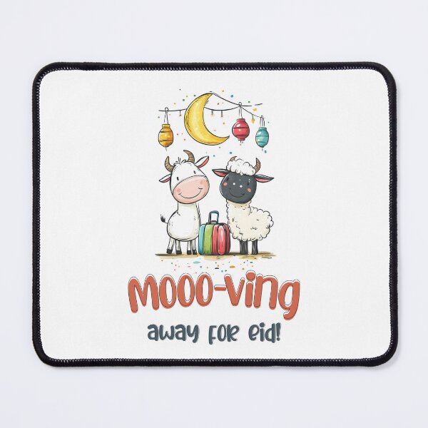 Item preview, Mooo-ving Away for Eid | Funny Cow & Sheep with Crescent Moon and Colorful Lanterns Hilarious Punny Meme designed and sold by FUNqoosh.