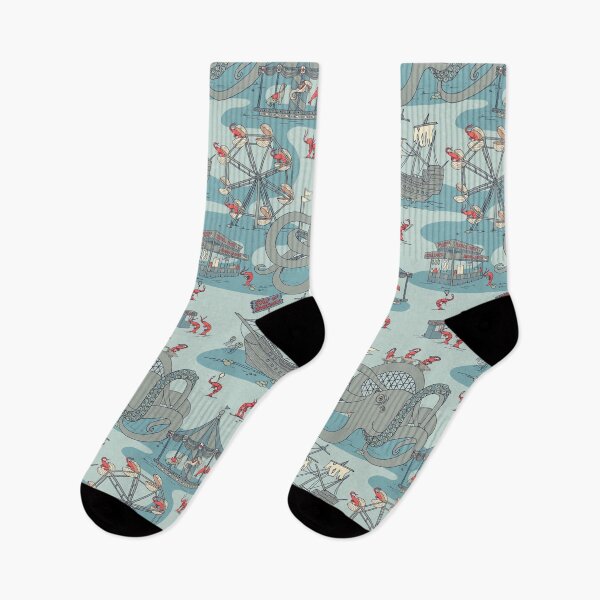 Item preview, Shrimp Fair - Whimsical Underwater Carnival in Blue and Gray designed and sold by somecallmebeth.