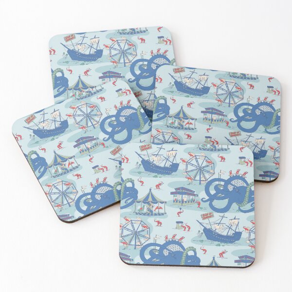 Item preview, Shrimp Fair - Whimsical Underwater Carnival in Blue and Red designed and sold by somecallmebeth.