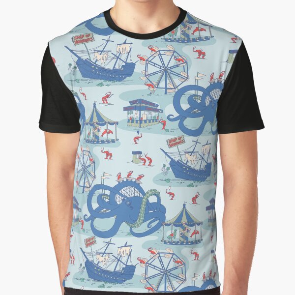 Item preview, Shrimp Fair - Whimsical Underwater Carnival in Blue and Red designed and sold by somecallmebeth.