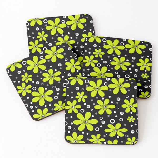 Item preview, Bright green neon floral pattern on black background designed and sold by fuzzyfox.