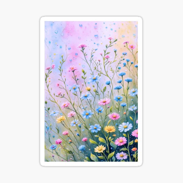 Mixed Wildflower Pastel Bouquet Floral Garden Botanical Art Sticker
