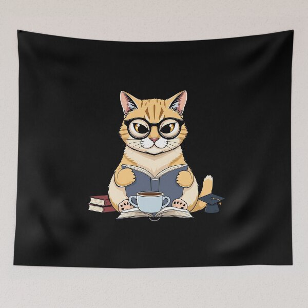 Item preview, Bookish Cat with Glasses – The Intelligent Cat Reader designed and sold by Meow Cat.