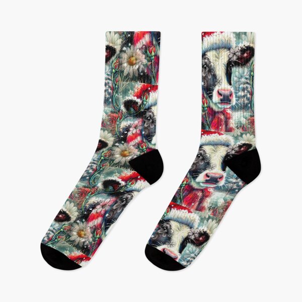 Item preview, Cow Dreaming of Warmer Times Teal Red Floral designed and sold by oceanlady65.