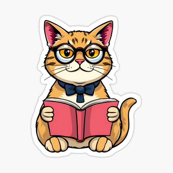 Bookish Cat Studying – A Feline Who Loves Books Sticker