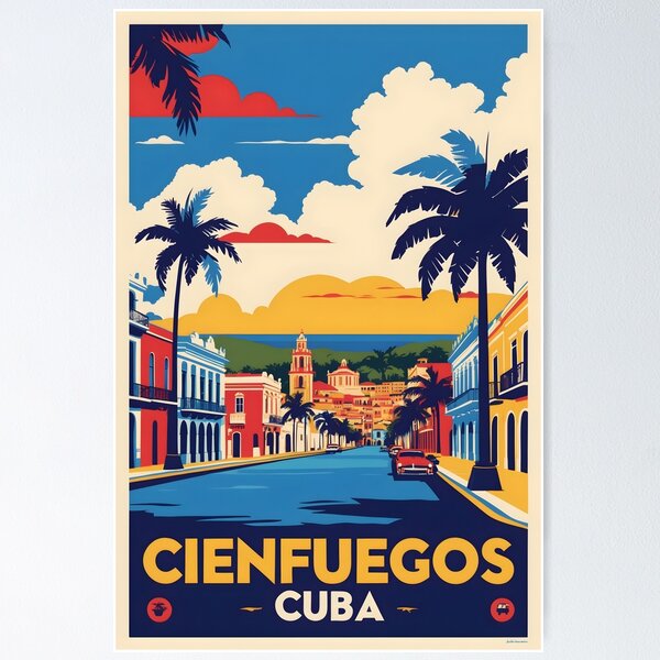 Aperçu de l'œuvre Cienfuegos Cuba Tourisme Voyage Vintage créée et vendue par TravelersGems.