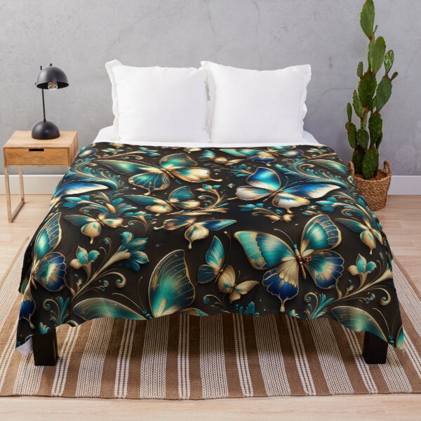 Item preview, Ethereal Flight – Luxurious Butterfly Art in Teal & Gold designed and sold by Juliette Ozkalfayan.