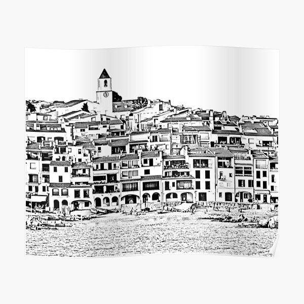 Calella de Palafrugell Black and White Poster