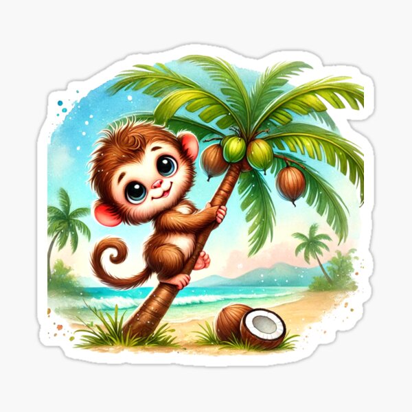 Item preview, Adorable Monkey Playing on a Coconut Tree designed and sold by peacefulgift.studio.
