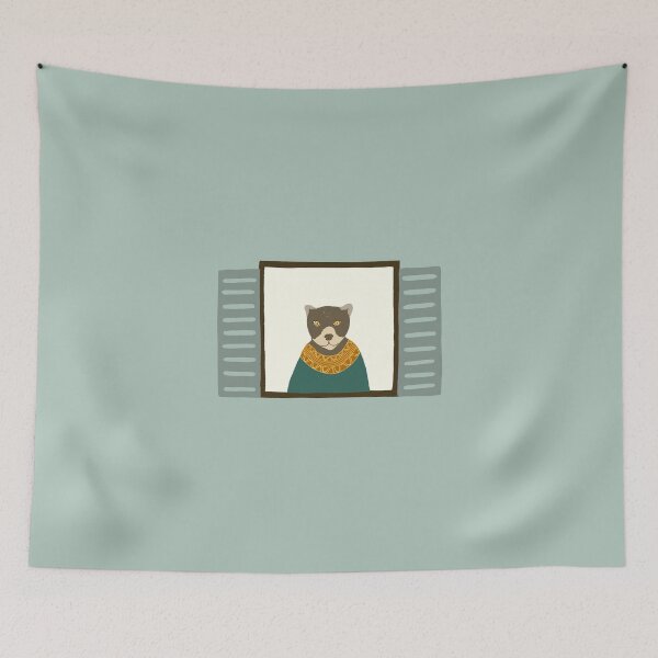 Item preview,  A mama bear looking out from the window on teal background designed and sold by aysegulkacar.
